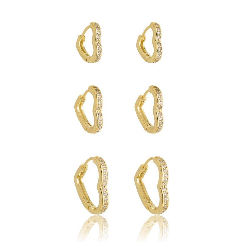 Brinco Trio argolinha com coração zircônia Cristal meio