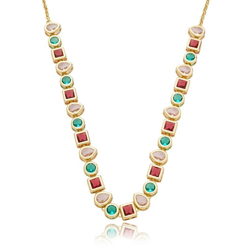 Colar zircônia Pingente colorido