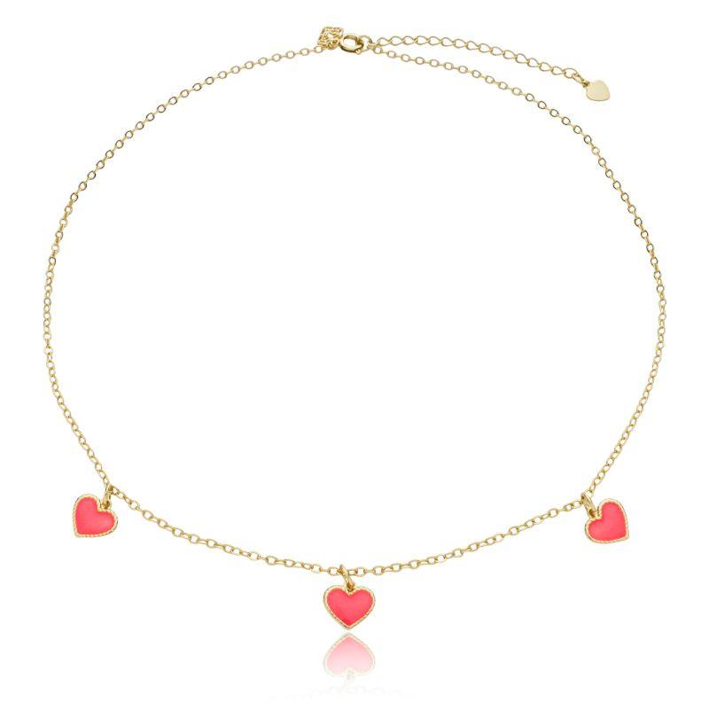 Gargantilha coração resinado rosa