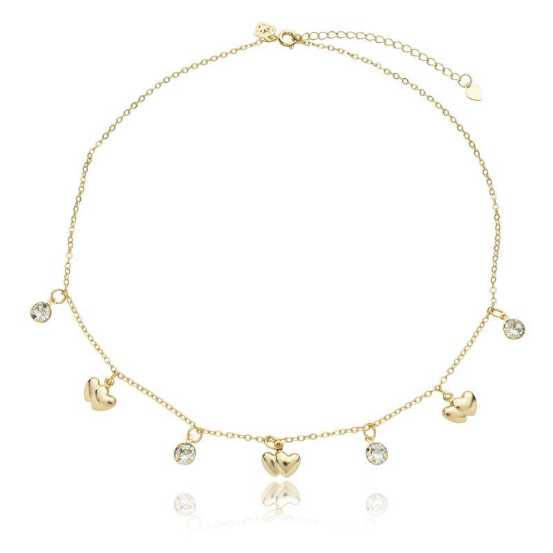 Gargantilha elinho coração duplo 2 zircônia 35 cm + ext