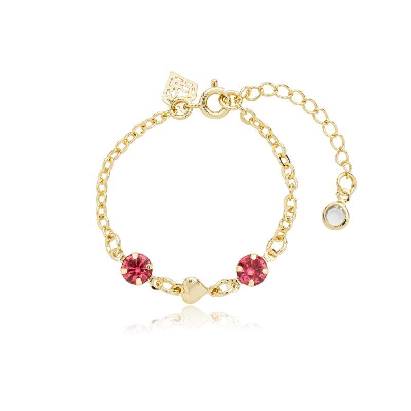 Pulseira 2 zirconia rosa com coração no meio