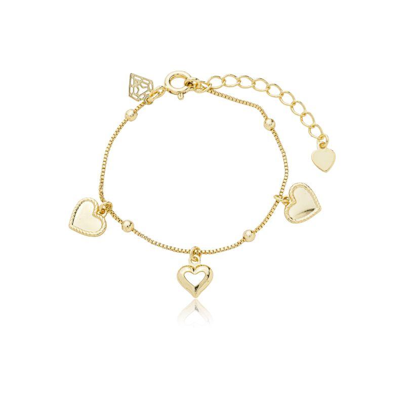 Pulseira bolinha veneziana  e corações11 cm + ext