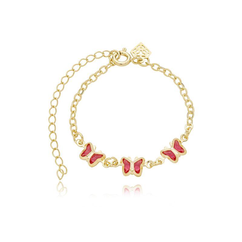 Pulseira cadeadinho 3 borboletas rosa 11 cm + ext