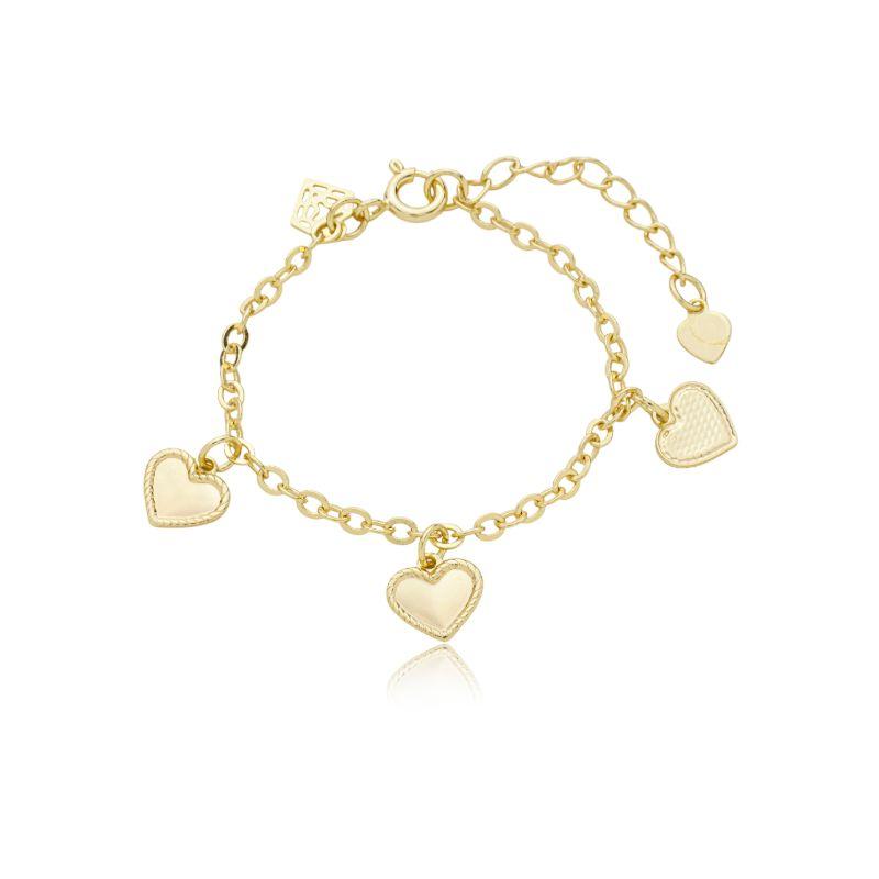 Pulseira cadeadinho 3 corações detalhes na borda 11 cm + ext