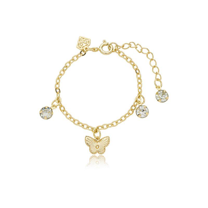 Pulseira cadeadinho borboleta e zirconia 11 cm + ext