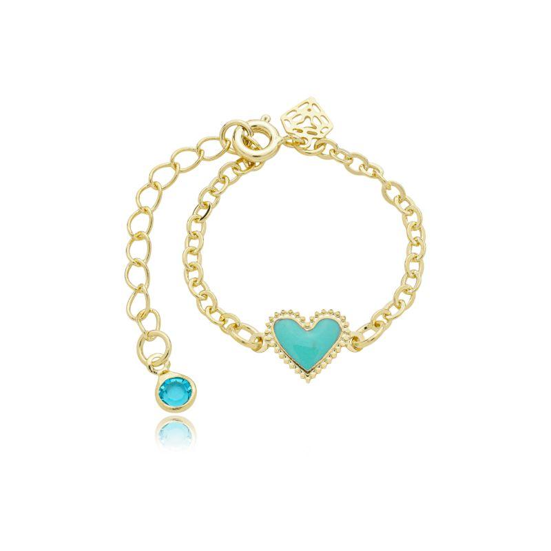 Pulseira coração resinado verde agua