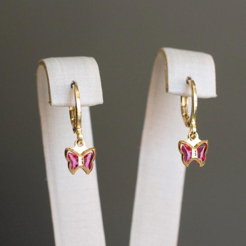 Brinco argolinha articulada borboleta rosa