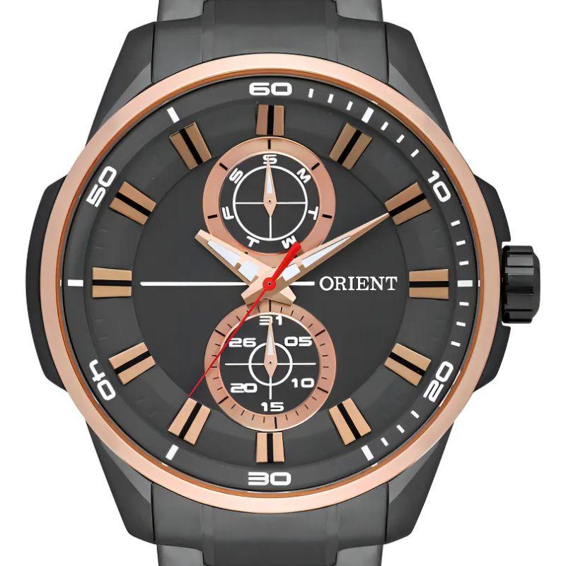 Relógio De Pulso Orient Mtssm014 Com Corria De Aço Cor Preto - Fondo Grafite - Bisel Rose