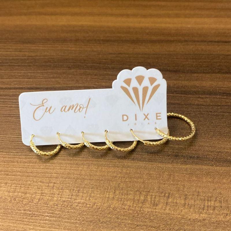 Trio argola  12/15/20 mm trabalhada diamantada