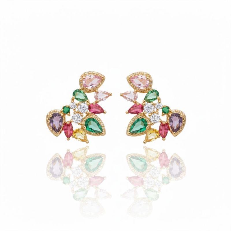 Brinco Air Cuff Zircônia Lilas Rosa Verde Laranja Rosa