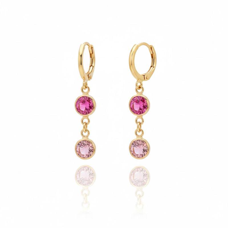 Brinco Argola Articulada Duas Zircônias Rosa