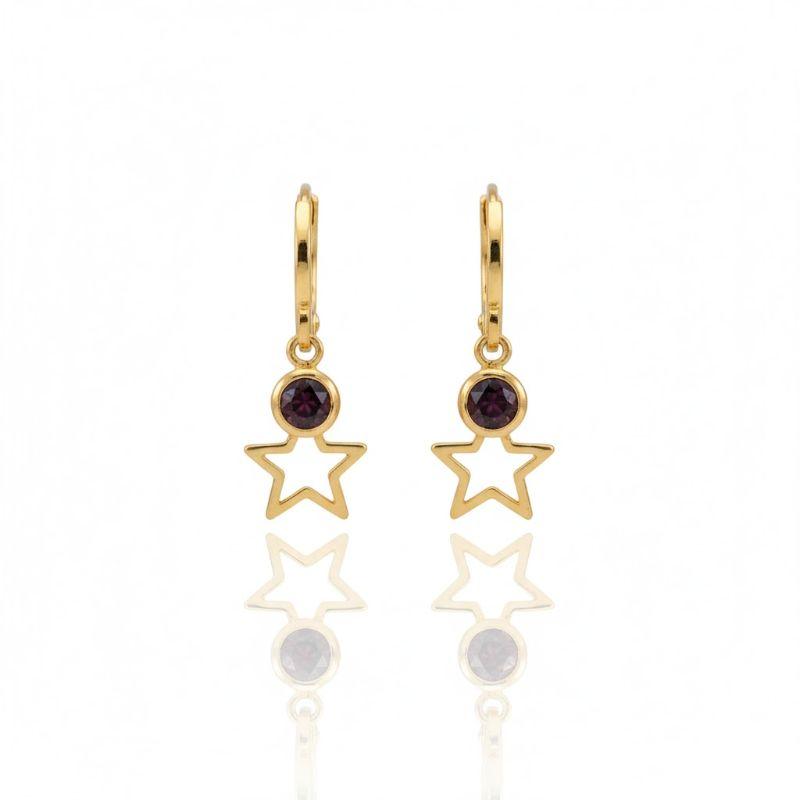 Brinco Argolinha Articulada com Zirconia Preta + Estrela