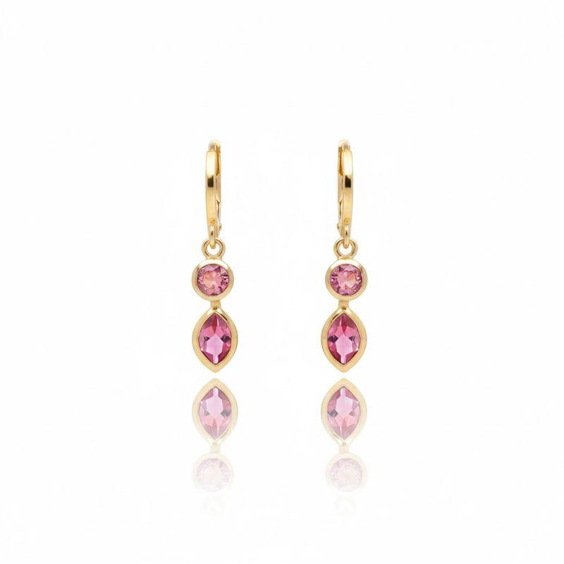 Brinco Argolinha Articulada Coração Rosa + Zircônia