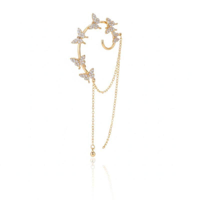 Brinco Borboleta Com Corrente Air Cuff