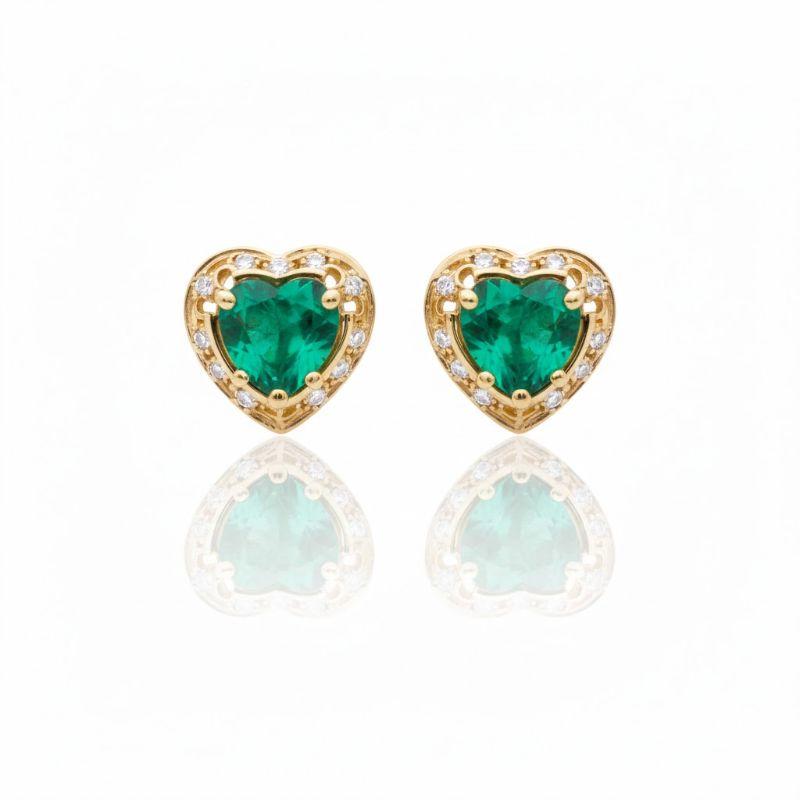 Brinco Coração Luxo Turmalina