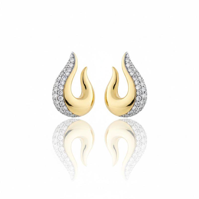 Brinco Gota Lisa Torta com Zirônia Lateral