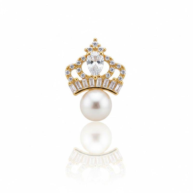 Brinco Luxo Coroa Cristal com Perola