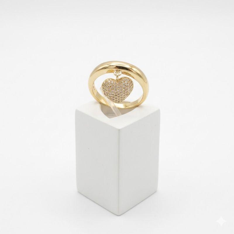 Anel Coração Pendurado Micro Zircônia Cristal