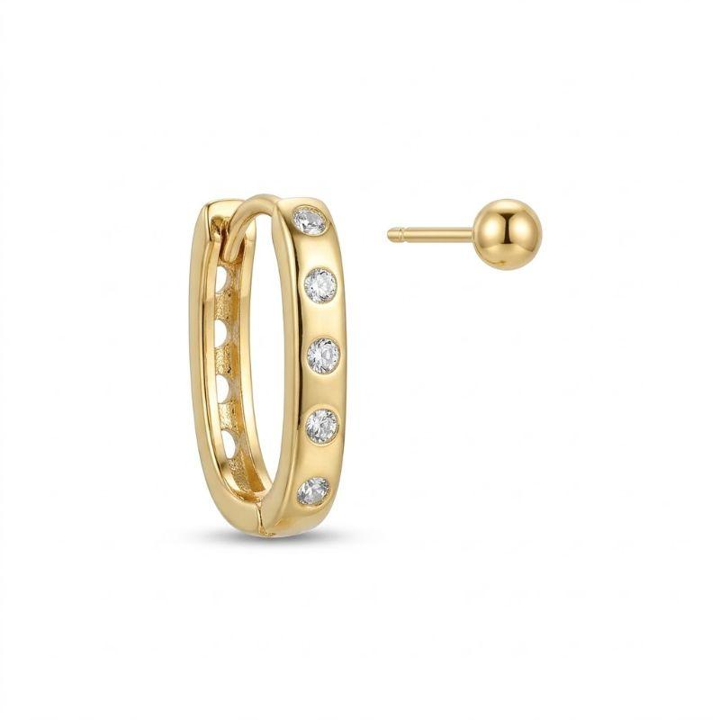 Brinco Argola Retangular Fio Quadrado 5 Zirconia 20mm