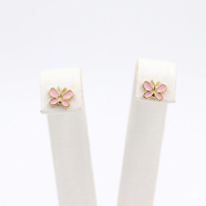 Brinco Borboleta Resinada Rosa Bebe
