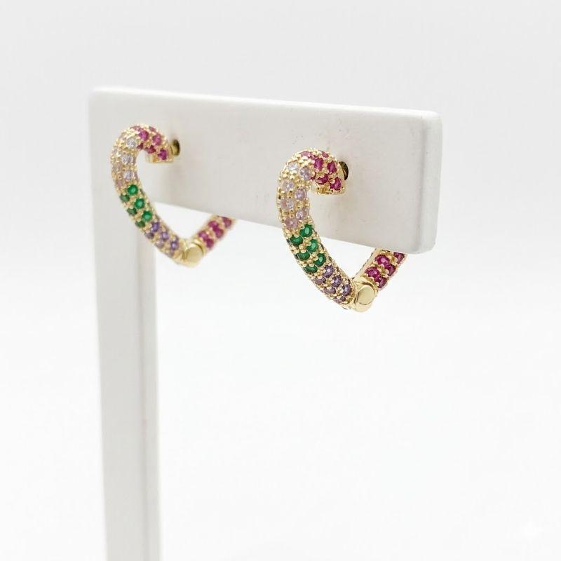 Brinco Coração Cravejado 50% Colorido 