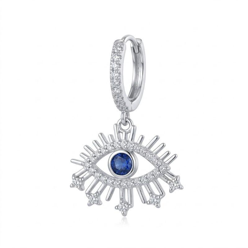 Brinco Olho Grego Articulado Azul com Aplique de Ródio