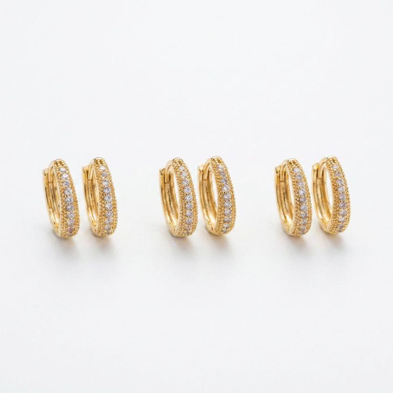 Brinco  trio argola c/ Zircônia 1 fileira Cristal fio quadrado 1,5/1,2/1,0 cm