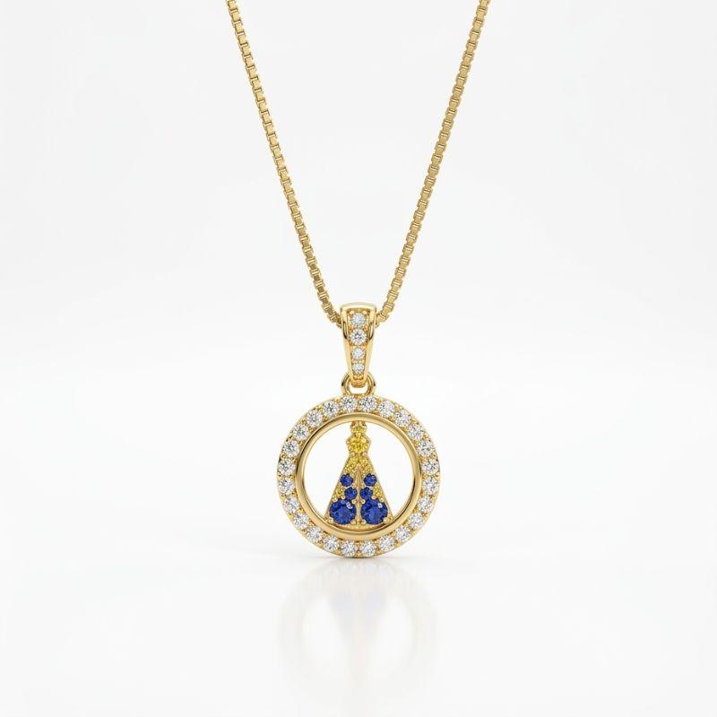 Colar Nossa senhora mini mandala cravejada
